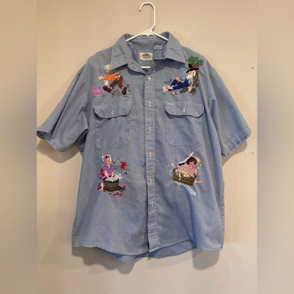 Vintage Fieldmaster Embroidered Chambray Shirt Folk Art Western Novelty - Picture 2 of 10